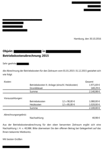 Betriebskostenabrechnung Beispiel